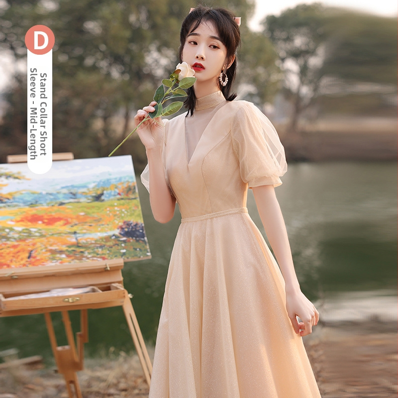 Elegantiška jaunosios palydėtojos suknelė, vasaros 2025 modelis, ilga suknelė, vidutinis liemuo, Feifei rankovės