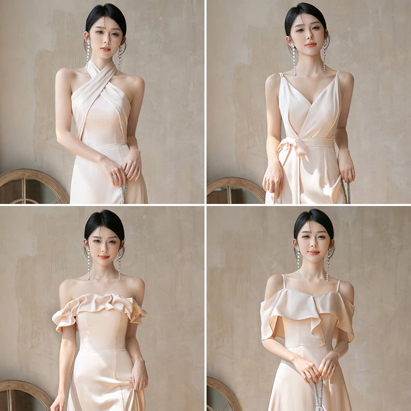 Rochie de domnișoară de onoare fără mâneci, broderie, material din fibre acrilice, primăvara 2024