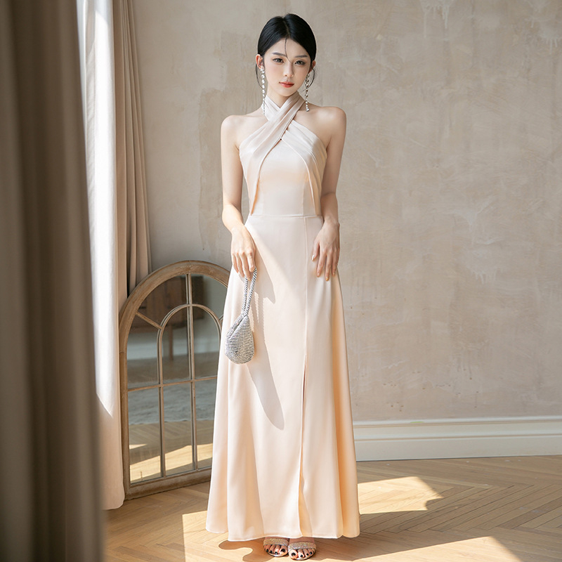 Rochie de domnișoară de onoare fără mâneci, broderie, material din fibre acrilice, primăvara 2024