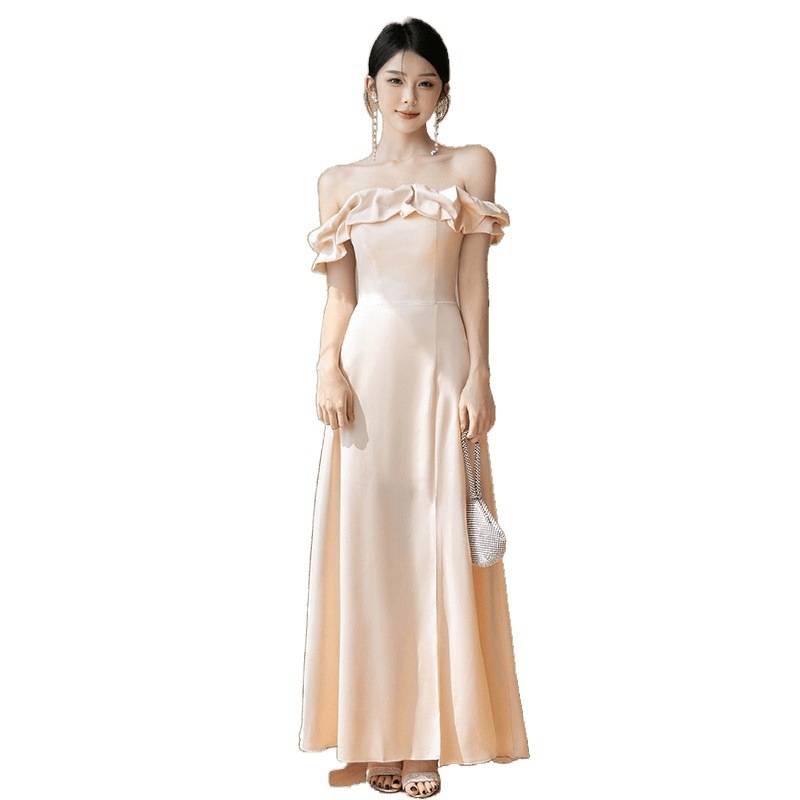 Rochie de domnișoară de onoare fără mâneci, broderie, material din fibre acrilice, primăvara 2024