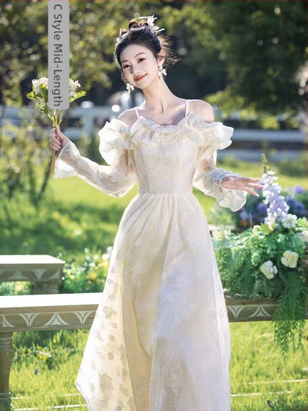 Nuotakos draugės suknelė — elegantiškas stilius, ilgos rankovės, kvadratinis iškirpimas, A linijos siluetas, poliesteris su elastanu, 2025