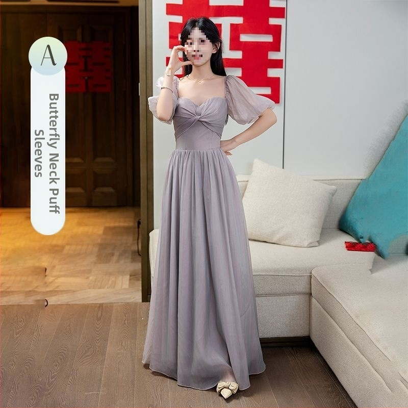 Pruutneitside kleit – A-liiniline lõige, U-kaelus, pikk kleit, satiin 395