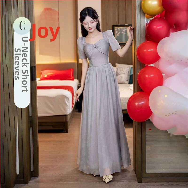 Pruutneitside kleit – A-liiniline lõige, U-kaelus, pikk kleit, satiin 395