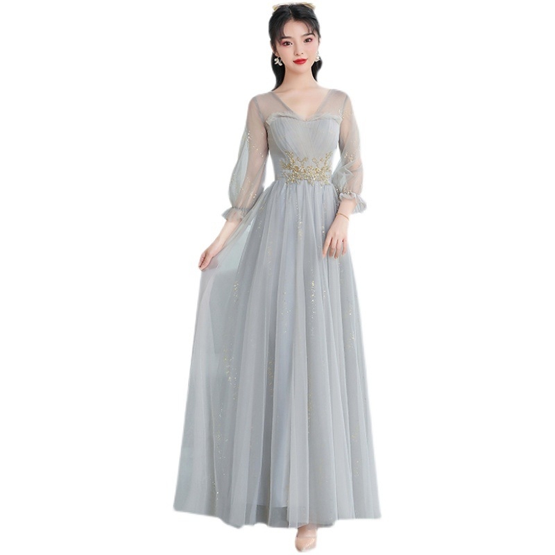 Haljina za djeverušu, A-linija, duga, kratki rukavi, ukrašena perlicama, poliester 95%+