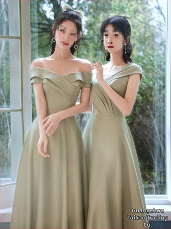 Satiinist pruutneitside kleit, A-liiniline siluett, sügav V-kaelus, varrukateta, pikk kleit