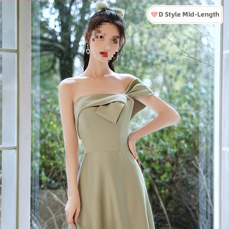 Satiinist pruutneitside kleit, A-liiniline siluett, sügav V-kaelus, varrukateta, pikk kleit