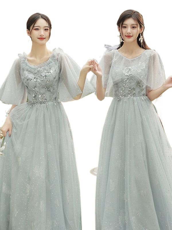 Pruutneitside kleit - A-liiniline siluett, sügav V-kaelus, ilma varrukateta, pikk seelik, Chenille kangas Spandeksiga