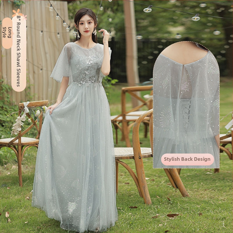 Pruutneitside kleit - A-liiniline siluett, sügav V-kaelus, ilma varrukateta, pikk seelik, Chenille kangas Spandeksiga