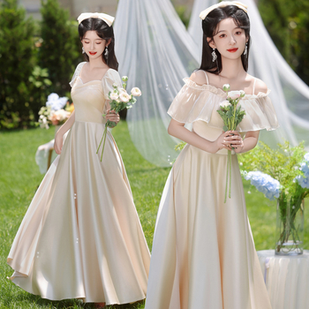 Prantsuse stiilis pruutneitside kleit, A-liin, ühe õla, mini pikkus, polüester, 2024. aasta sügis