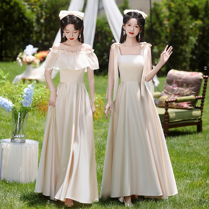 Prantsuse stiilis pruutneitside kleit, A-liin, ühe õla, mini pikkus, polüester, 2024. aasta sügis