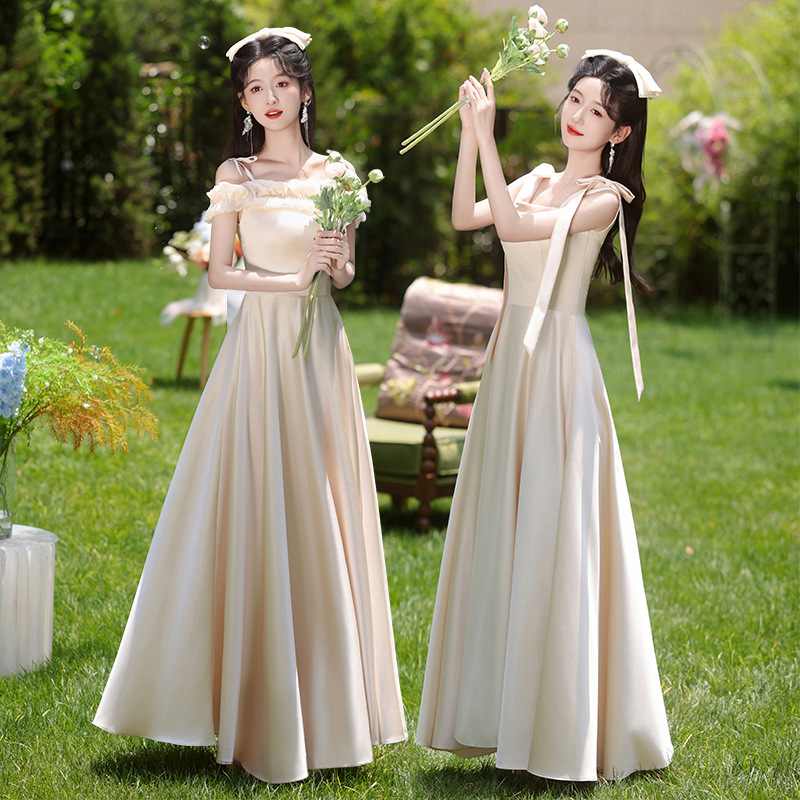 Prantsuse stiilis pruutneitside kleit, A-liin, ühe õla, mini pikkus, polüester, 2024. aasta sügis