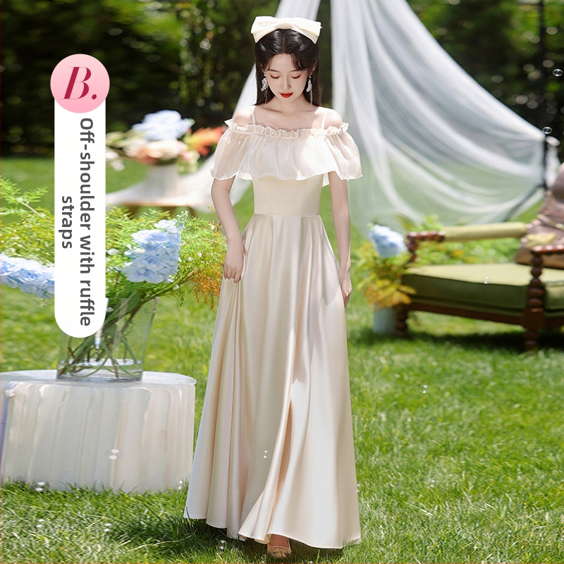 Prantsuse stiilis pruutneitside kleit, A-liin, ühe õla, mini pikkus, polüester, 2024. aasta sügis