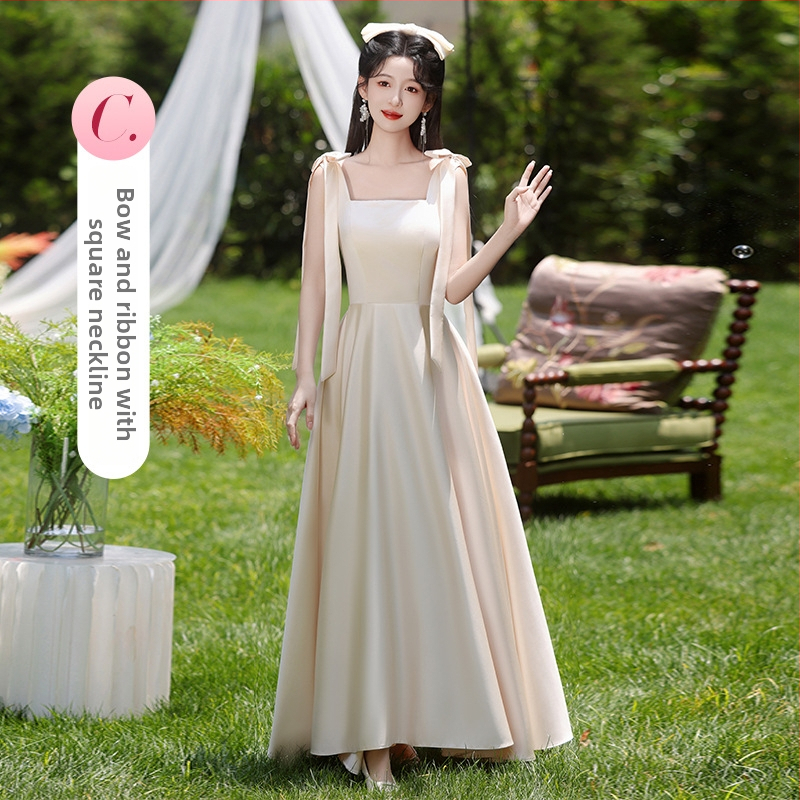 Prantsuse stiilis pruutneitside kleit, A-liin, ühe õla, mini pikkus, polüester, 2024. aasta sügis