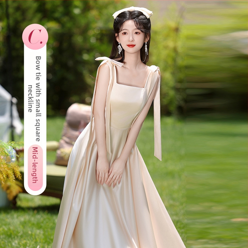 Prantsuse stiilis pruutneitside kleit, A-liin, ühe õla, mini pikkus, polüester, 2024. aasta sügis