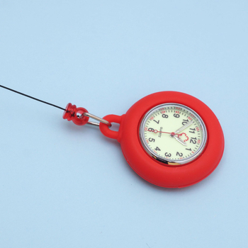 Ceas de buzunar cu cadran luminos, mecanism quartz, carcasă și curea din silicon, coroană spirală