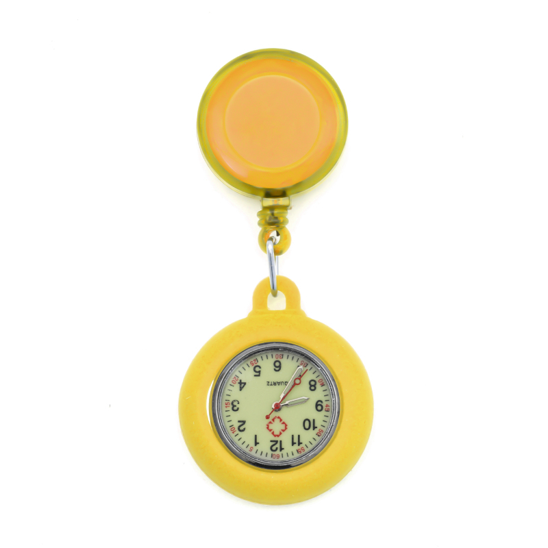 Ceas de buzunar cu cadran luminos, mecanism quartz, carcasă și curea din silicon, coroană spirală