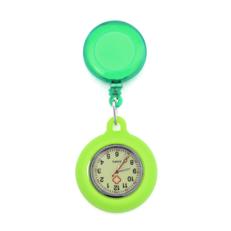 Ceas de buzunar cu cadran luminos, mecanism quartz, carcasă și curea din silicon, coroană spirală