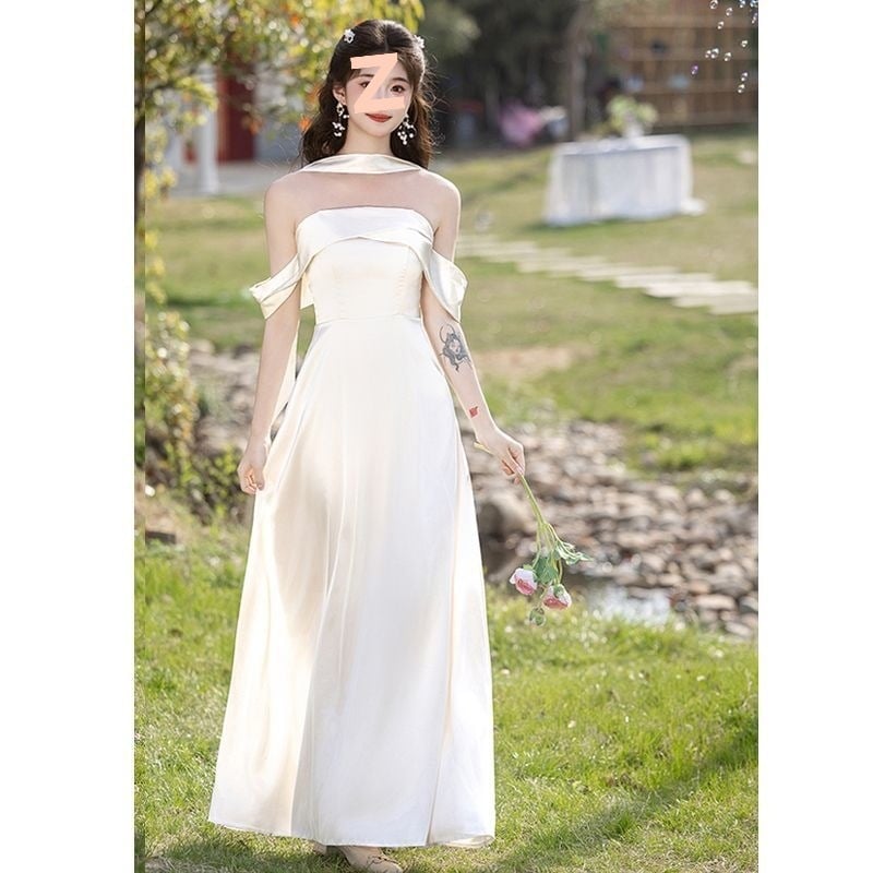 Koszorúslány ruha, Chenille és Spandex keverék, ujjatlan, hosszú ruha, tavasz 2025