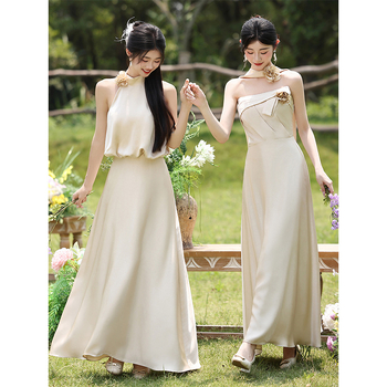 Pamergės suknelė šviežio ir saldaus stiliaus, be rankovių, juosmens linija viduryje, Mercerizuotas poliesterio audinys