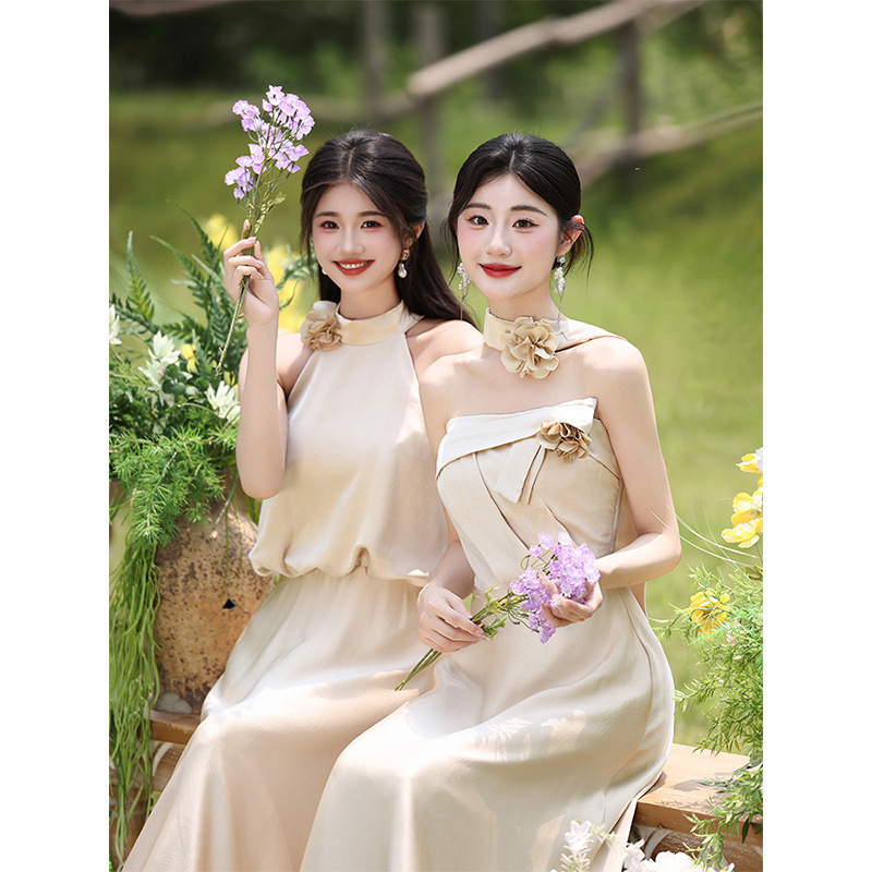 Pamergės suknelė šviežio ir saldaus stiliaus, be rankovių, juosmens linija viduryje, Mercerizuotas poliesterio audinys