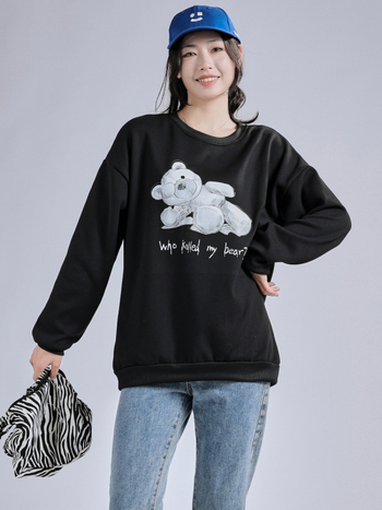 Sieviešu flīses džemperis ar apaļu kaklu, brīvs piegriezums, garas piedurknes, poliesters