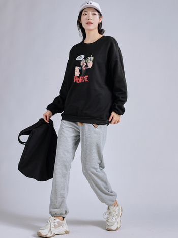 Sieviešu flīses džemperis ar apaļu kaklu, brīvs piegriezums, garas piedurknes, poliesters