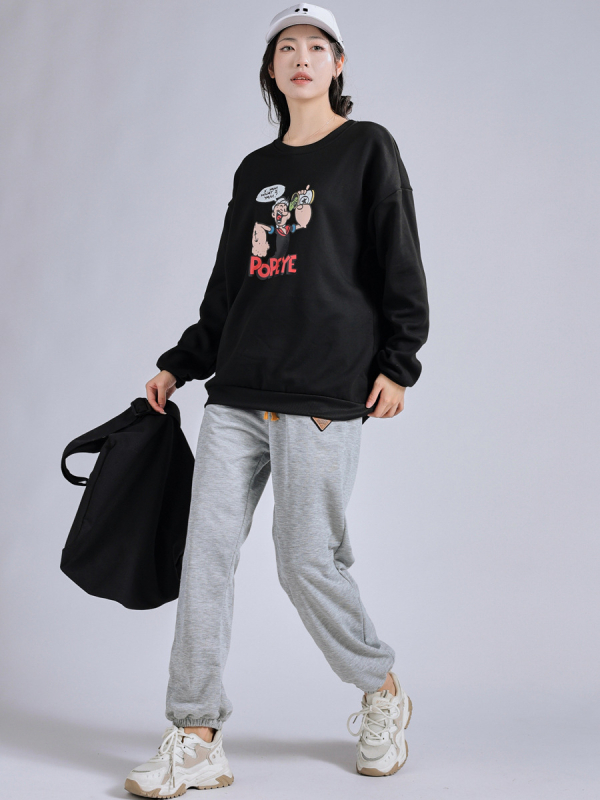 Sieviešu flīses džemperis ar apaļu kaklu, brīvs piegriezums, garas piedurknes, poliesters