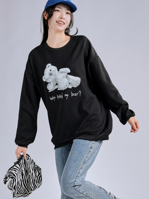 Sieviešu flīses džemperis ar apaļu kaklu, brīvs piegriezums, garas piedurknes, poliesters