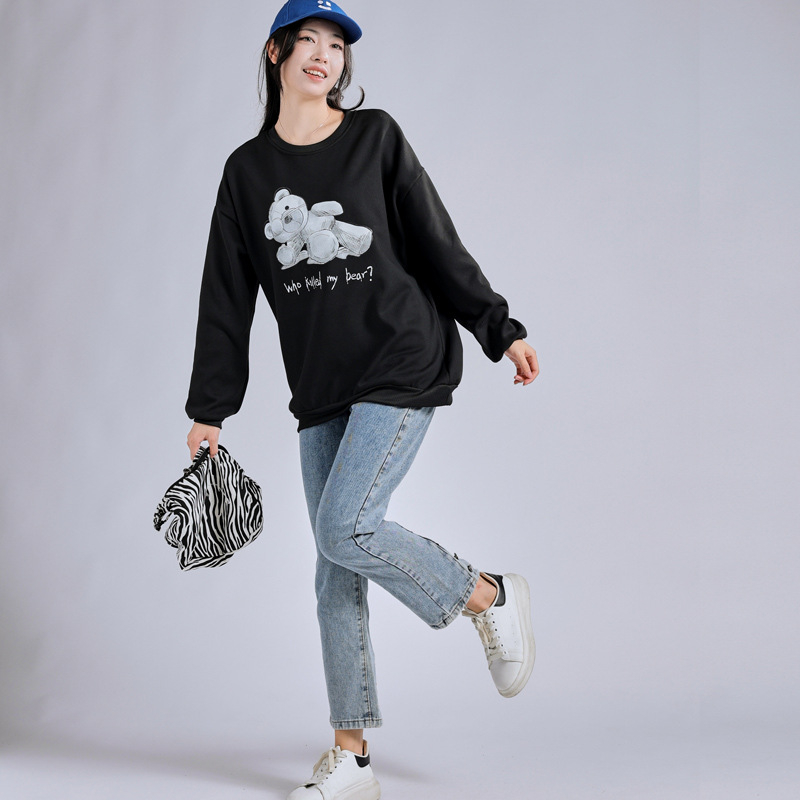 Sieviešu flīses džemperis ar apaļu kaklu, brīvs piegriezums, garas piedurknes, poliesters