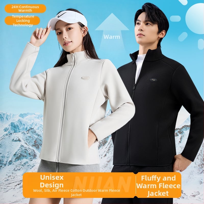 Flīsa jaka ar stāvošu apkakli ziemai un rudenim, unisex, divpusēja samta oderējums, 30–50% kašmīrs