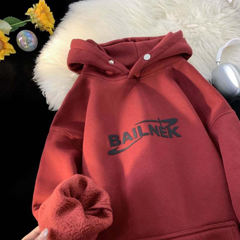 Hanorac cu glugă din fleece imprimat, croială lejeră, pentru bărbați