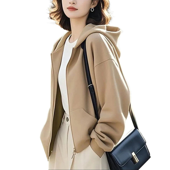 Női kapucnis cipzáros kardigán, pamut-poliészter keverék, minimalistás hétköznapi stílus, normál szabás, standard hossz