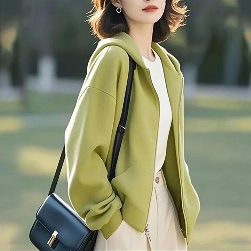 Női kapucnis cipzáros kardigán, pamut-poliészter keverék, minimalistás hétköznapi stílus, normál szabás, standard hossz