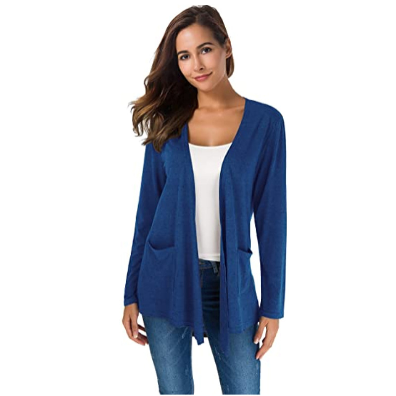 Modal-spandex kötött kardigán, V-nyakú, hosszú ujjú, középhosszú 65–80 cm