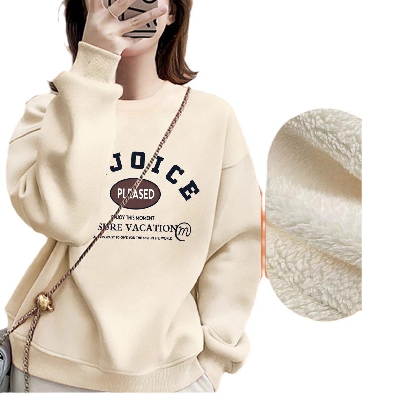 Pulover-sweatshirt, stil coreean, croială lejeră, guler rotund, țesătură groasă, poliester