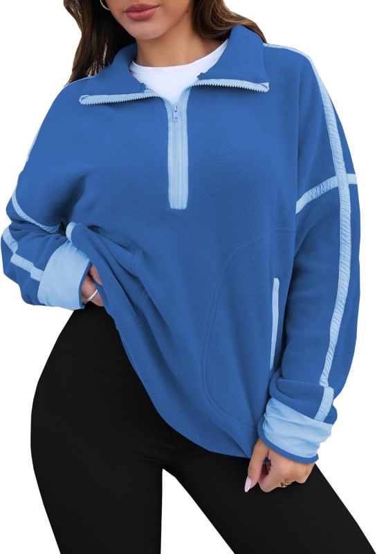 Női kapucnis pulóver cipzárral, hosszú ujjú, álló gallér, colorblock mintázat, zsebek