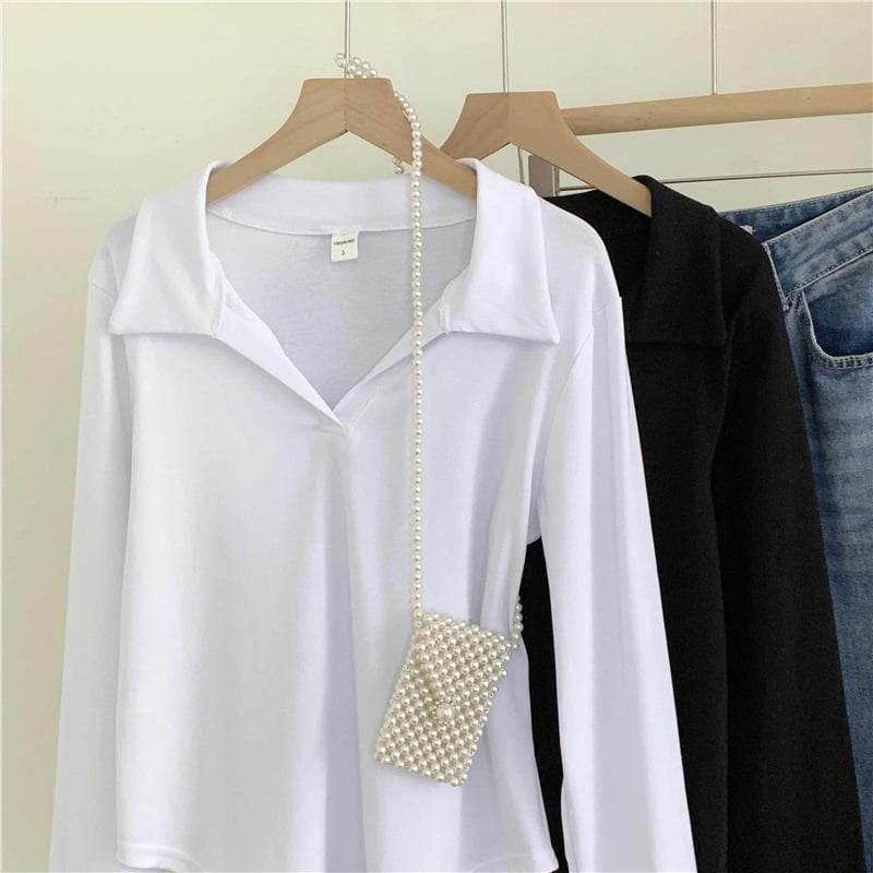 Krekliņš ar polo apkakli, garas piedurknes, slaida silueta, 90-95% kokvilna