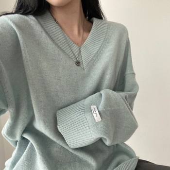 Ženski oversize džemper s V-izrezom, korejski chic, srednja duljina, topao, 8 boja