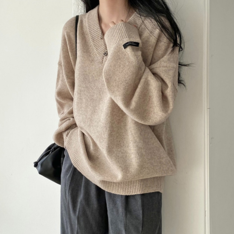 Ženski oversize džemper s V-izrezom, korejski chic, srednja duljina, topao, 8 boja