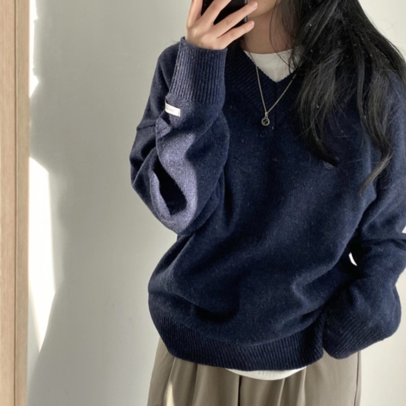 Ženski oversize džemper s V-izrezom, korejski chic, srednja duljina, topao, 8 boja