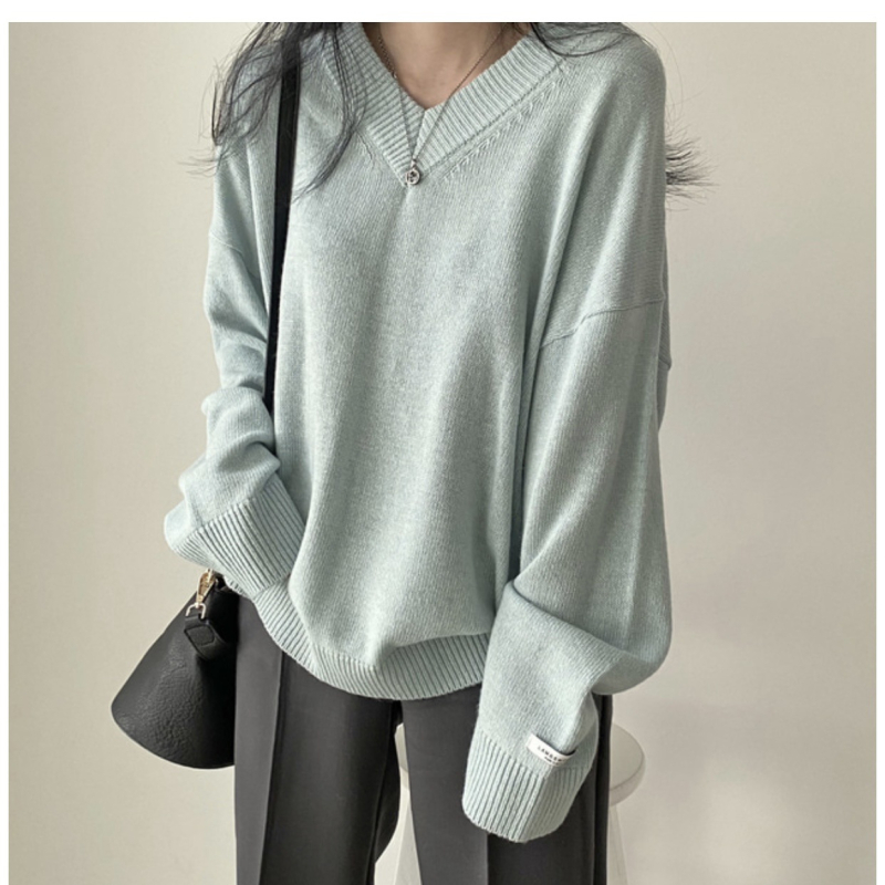 Ženski oversize džemper s V-izrezom, korejski chic, srednja duljina, topao, 8 boja