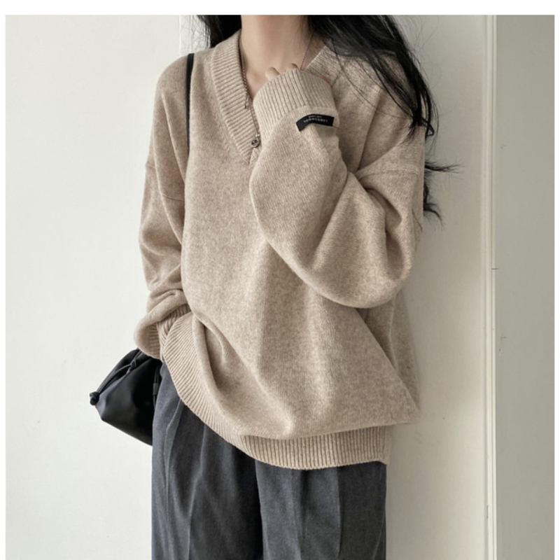 Ženski oversize džemper s V-izrezom, korejski chic, srednja duljina, topao, 8 boja