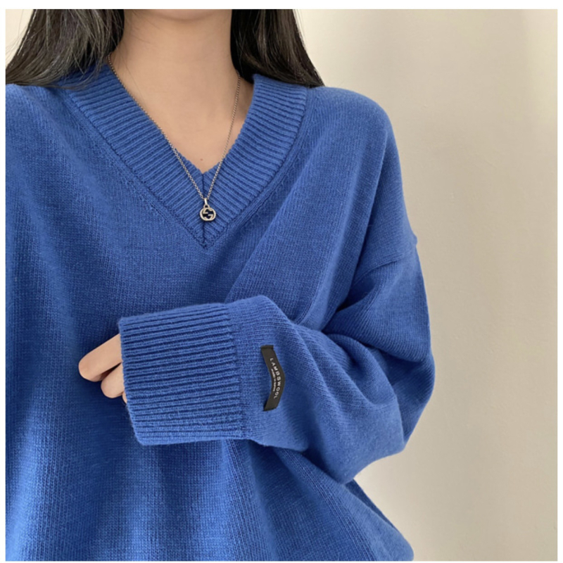Ženski oversize džemper s V-izrezom, korejski chic, srednja duljina, topao, 8 boja