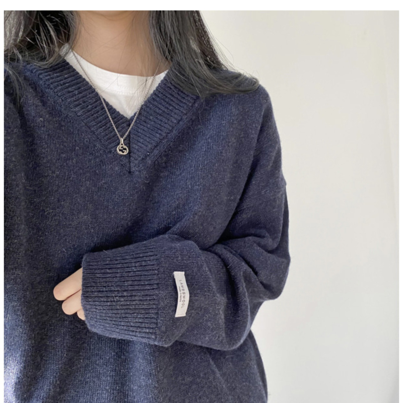Ženski oversize džemper s V-izrezom, korejski chic, srednja duljina, topao, 8 boja