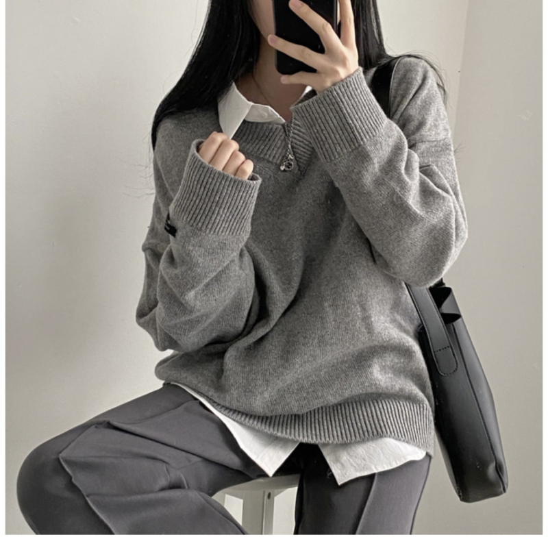 Ženski oversize džemper s V-izrezom, korejski chic, srednja duljina, topao, 8 boja