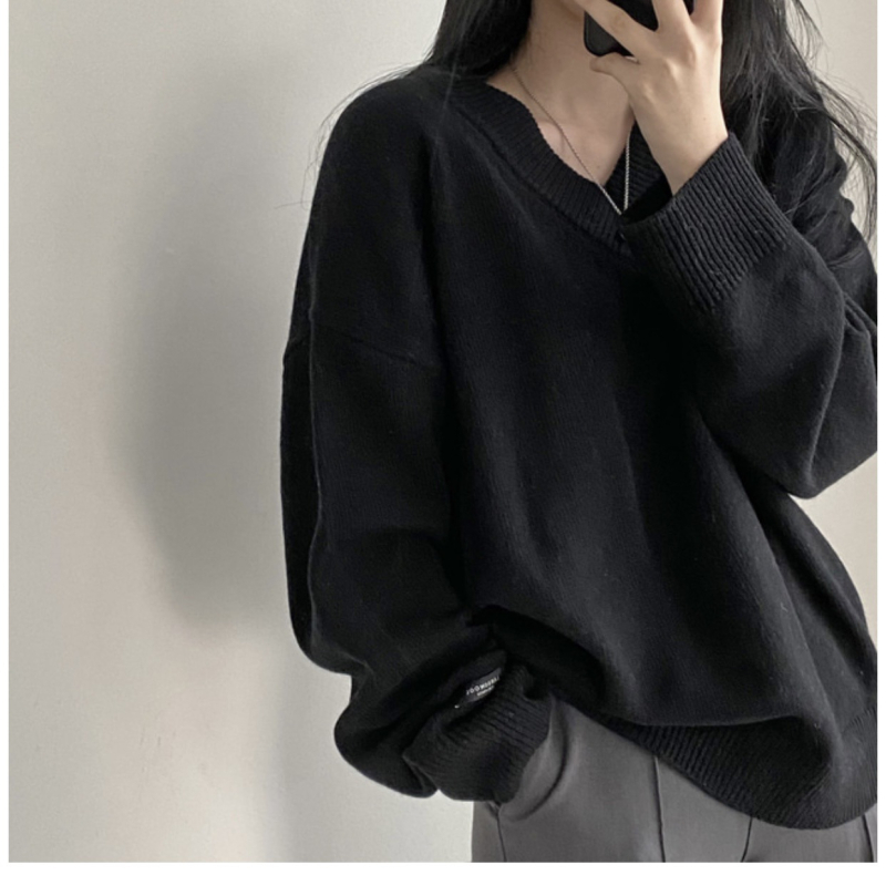 Ženski oversize džemper s V-izrezom, korejski chic, srednja duljina, topao, 8 boja