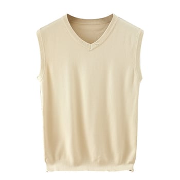 Vestă tricotată pentru bărbați, fără mâneci, decolteu în V, croială dreaptă, stil coreean, amestec de fibre pe bază de viscoză, finisaj mercerizat