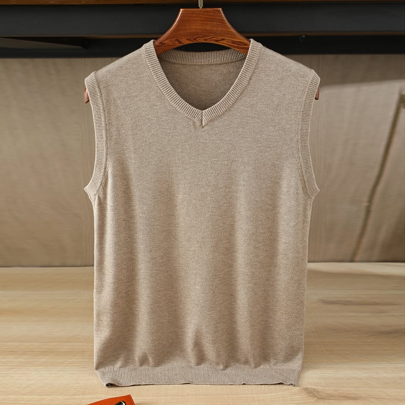 Vestă tricotată pentru bărbați, fără mâneci, decolteu în V, croială dreaptă, stil coreean, amestec de fibre pe bază de viscoză, finisaj mercerizat