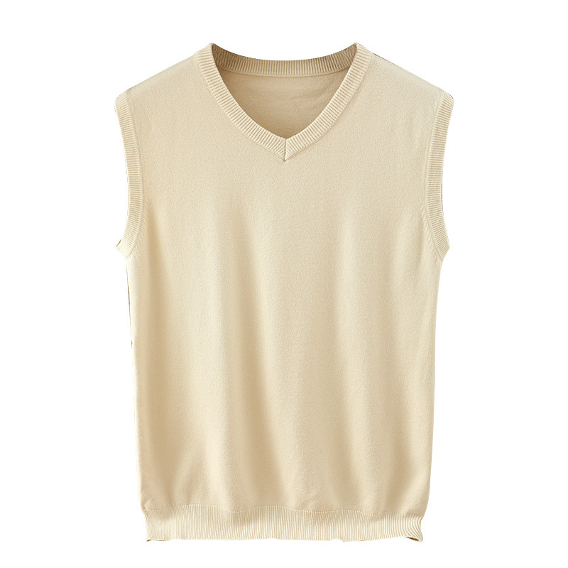 Vestă tricotată pentru bărbați, fără mâneci, decolteu în V, croială dreaptă, stil coreean, amestec de fibre pe bază de viscoză, finisaj mercerizat