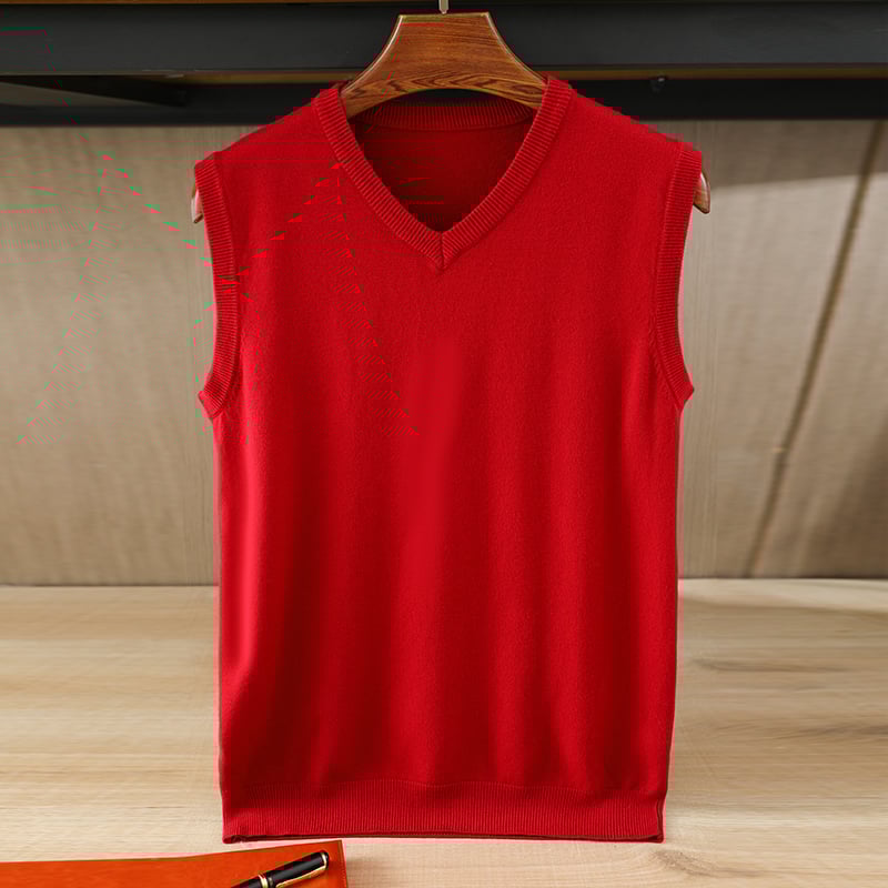 Vestă tricotată pentru bărbați, fără mâneci, decolteu în V, croială dreaptă, stil coreean, amestec de fibre pe bază de viscoză, finisaj mercerizat